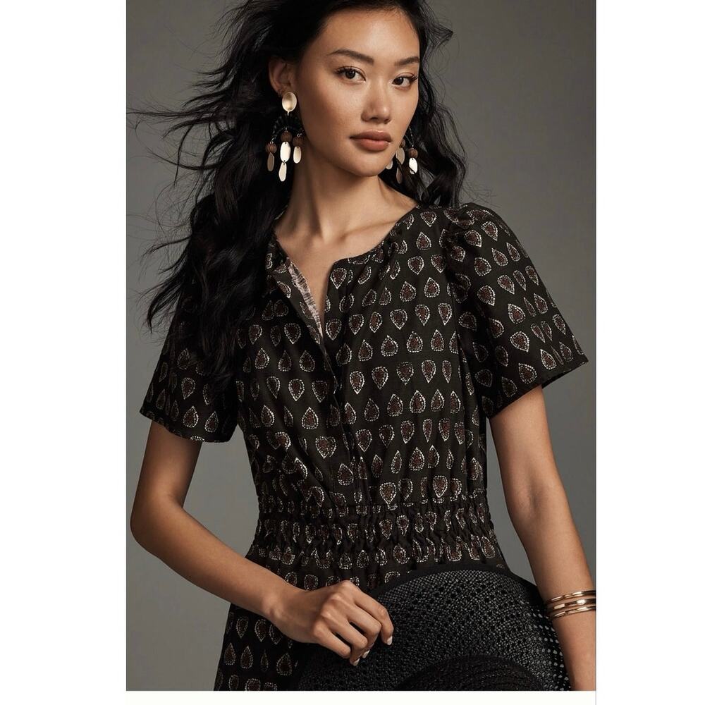 Anthropologie Somerset Wide Leg Jumpsuit Women’s Large Boho Black Paisley - Picture 4 of 14